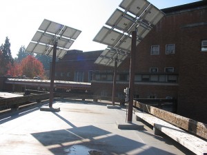 University of Oregon in Eugene uses solar panels to supplement power.