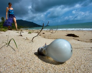 That's no message in a bottle. There's a light bulb ban on, and that's an enemy of green living. Destroy! (Photo: flickr.com)