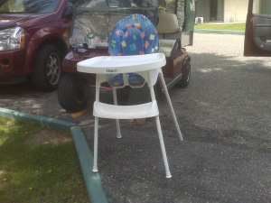 graco high chair recall Not the specific Graco high chair recall model, but an example of a Graco high chair. It's sitting in an owner's driveway.